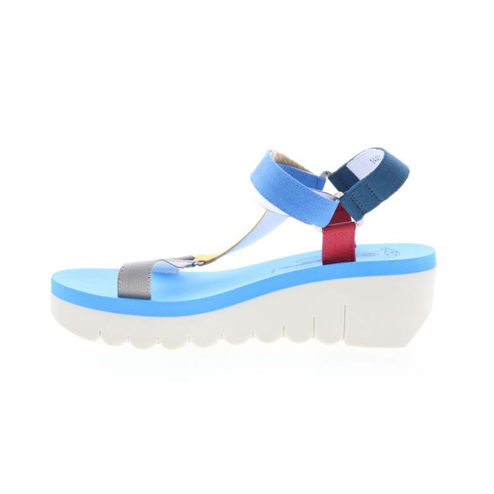 Fly London Blue, Red, Yellow & Silver Platform Wedge Sandal - Picture 5 of 9